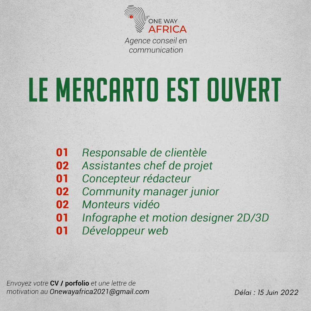 Offre d’emploi – ONE WAY AFRIQUE RECRUTE - 7 PROFILS